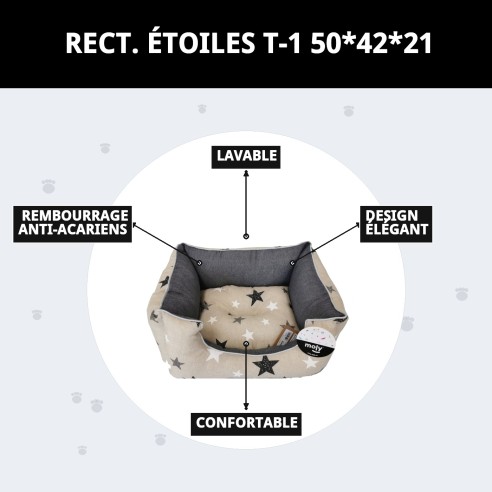 Coussin Rectangulaire Étoiles T-1 : Confort et Style pour Animaux de Compagnie