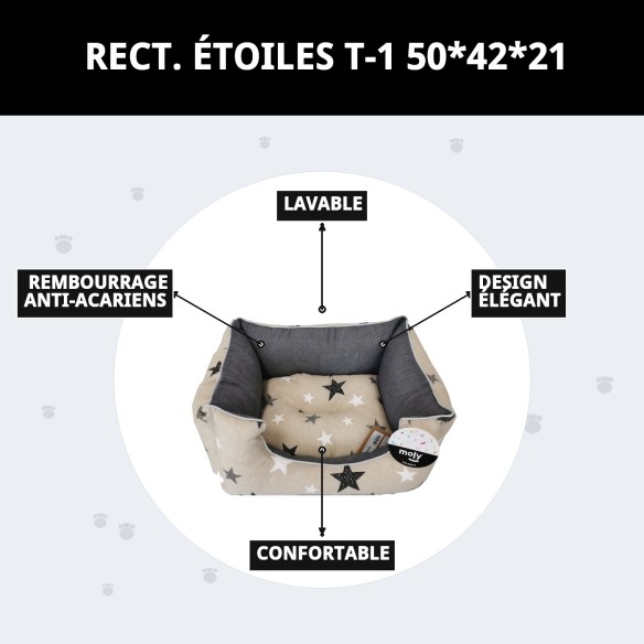 Coussin Rectangulaire Étoiles T-1 : Confort et Style pour Animaux de Compagnie