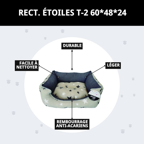 Coussin Rectangulaire Étoiles T-2 60x48x24 pour Animaux de Compagnie