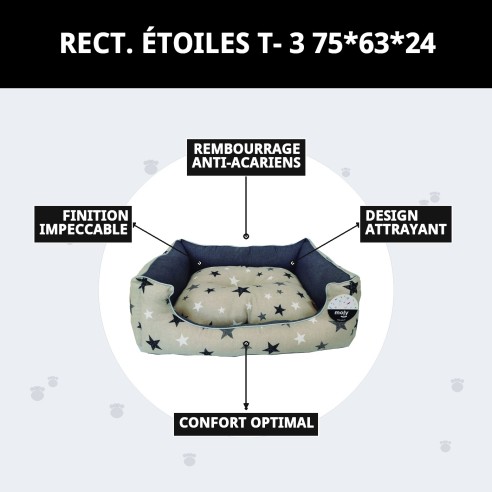 Coussin Rectangulaire Étoiles T-3 pour Animaux de Compagnie 75x63x24