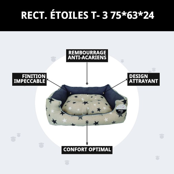 Coussin Rectangulaire Étoiles T-3 pour Animaux de Compagnie 75x63x24