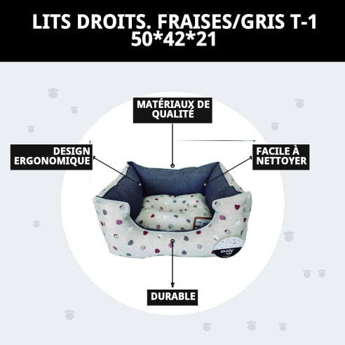 Coussin Rectangulaire Fresitas/Gris T-1 pour Animaux de Compagnie 50x42x21