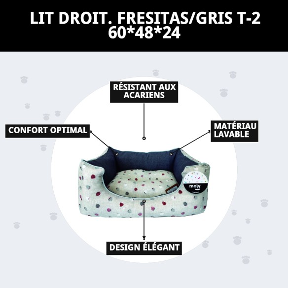 Coussin Rectangulaire Fresitas Gris T-2 60x48x24 pour Animaux de Compagnie