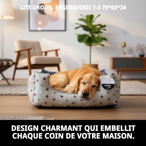 Lit rectangulaire Fresitas/Gris T-3 pour animaux de compagnie 75x63 cm