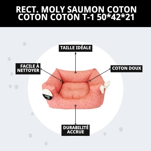 Lit rectangulaire Moly Salmon pour animaux de compagnie T-1 50x42x21