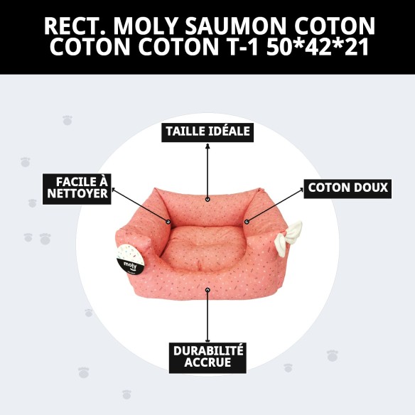 Lit rectangulaire Moly Salmon pour animaux de compagnie T-1 50x42x21