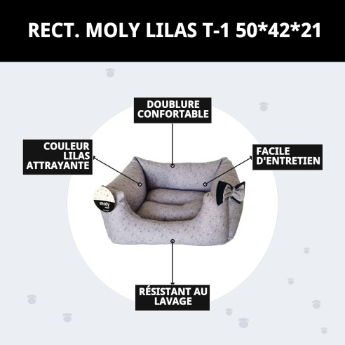 Lit rectangulaire Moly Lilas T-1 pour animaux de compagnie 50x42x21 cm