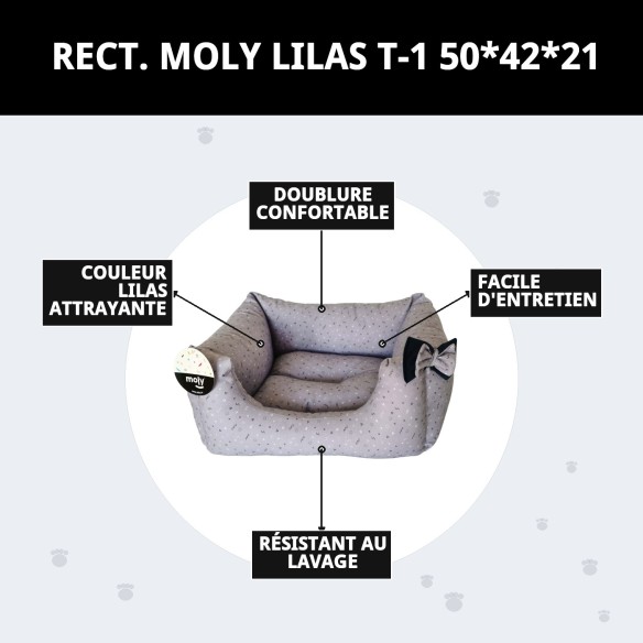 Lit rectangulaire Moly Lilas T-1 pour animaux de compagnie 50x42x21 cm