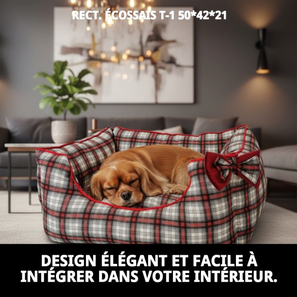 Caisse Rectangulaire Écossaise T-1 pour Animaux de Compagnie 50x42x21 cm