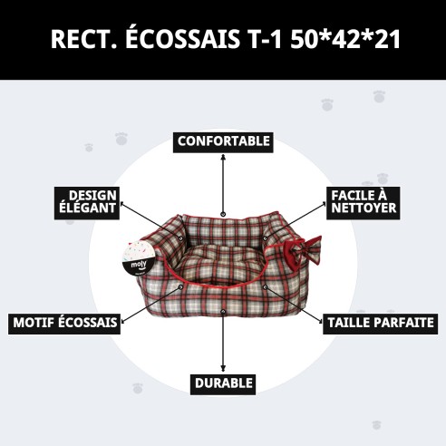 Caisse Rectangulaire Écossaise T-1 pour Animaux de Compagnie 50x42x21 cm