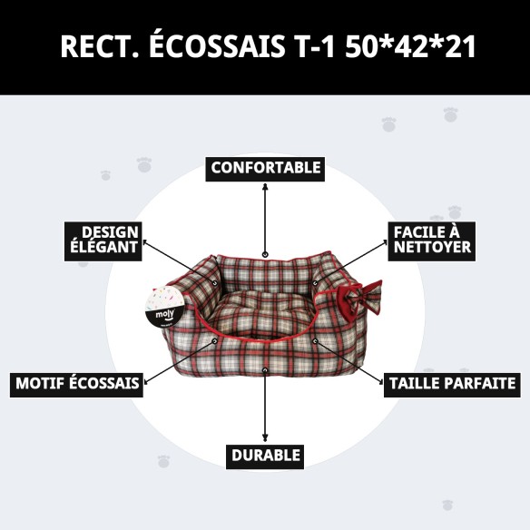 Caisse Rectangulaire Écossaise T-1 pour Animaux de Compagnie 50x42x21 cm