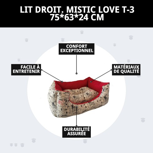 Lit rectangulaire Mistic Love T-3 pour animaux de compagnie 75x63 cm