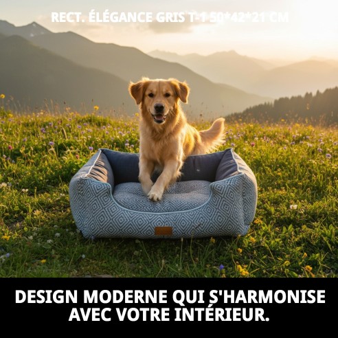 Coussin Rect. Élégance Gris T-1 pour Animaux 50x42x21 cm