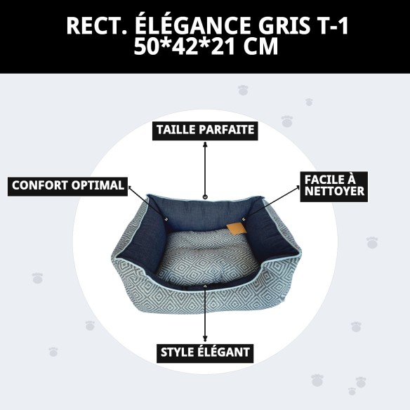 Coussin Rect. Élégance Gris T-1 pour Animaux 50x42x21 cm