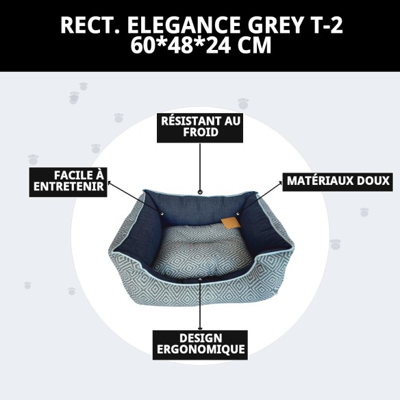 Coussin Rectangulaire Elegance Gris T-2 pour Animaux 60x48 cm