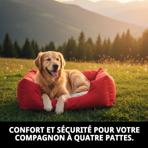 Coussin Rectangulaire Imperméable Rouge T-2 pour Animaux de Compagnie