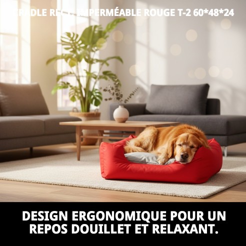 Coussin Rectangulaire Imperméable Rouge T-2 pour Animaux de Compagnie