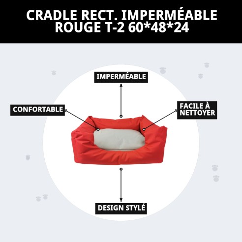 Coussin Rectangulaire Imperméable Rouge T-2 pour Animaux de Compagnie