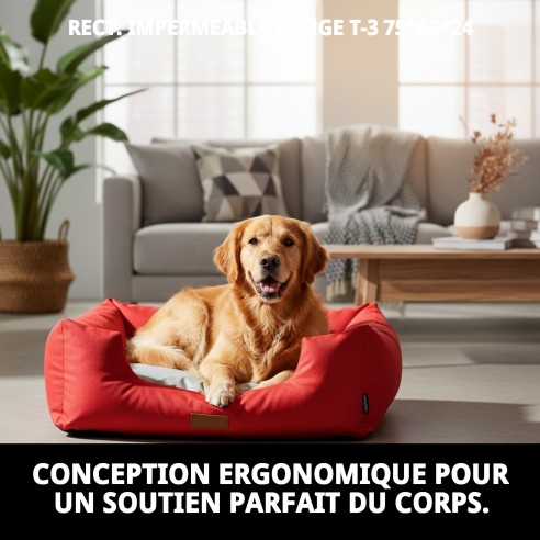 Coussin Rectangulaire Imperméable Rouge T-3 pour Animaux de Compagnie