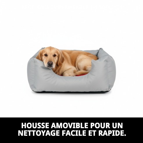 Coussin Rectangulaire Imperméable Gris T-1 pour Animaux de Compagnie 50x42cm