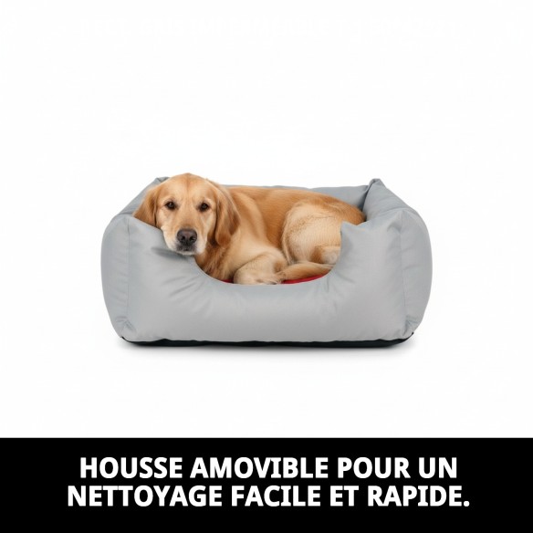 Coussin Rectangulaire Imperméable Gris T-1 pour Animaux de Compagnie 50x42cm