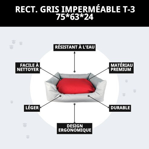 Caisse Rectangulaire Imperméable Grise T-3 pour Animaux de Compagnie