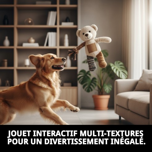Jouet interactif Teddy avec plusieurs textures pour animaux de compagnie.