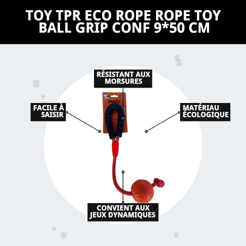 Jouet TPR Éco Corde avec Balle pour Chiens - Moly