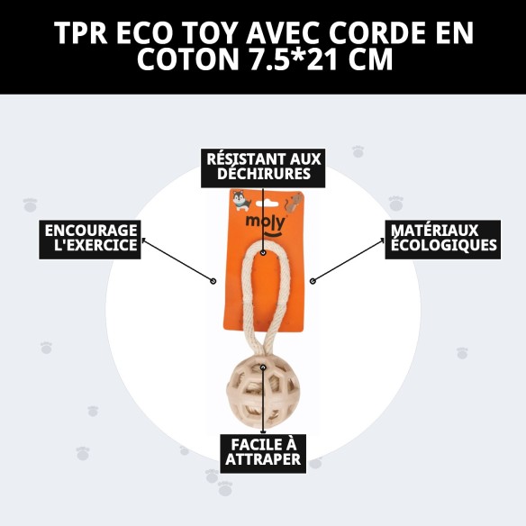 Jouet TPR Éco avec Corde en Coton pour Animaux de Compagnie 7,5*21 cm