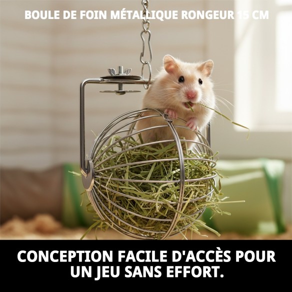 Boule de Foin Métallique pour Rongeurs 15 cm - Joue et Mange