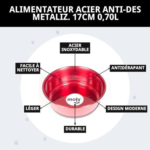 Bol en Acier Inoxydable Antidérapant 17cm Rouge