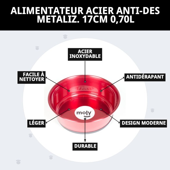 Bol en Acier Inoxydable Antidérapant 17cm Rouge