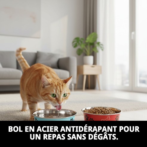 Bol anti-dérapant en acier inoxydable pour animaux de compagnie.