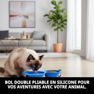 Bol de nourriture double pliable en silicone 350 ml pour animaux de compagnie. 2