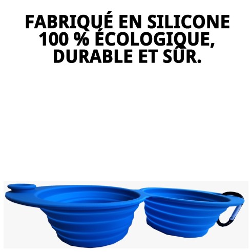 Bol de nourriture double pliable en silicone 350 ml pour animaux de compagnie.
