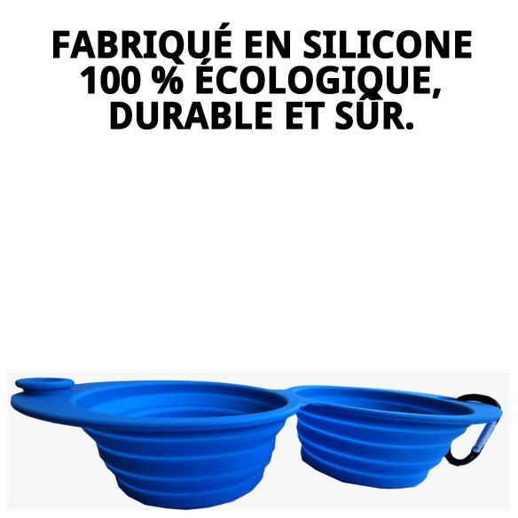 Bol de nourriture double pliable en silicone 350 ml pour animaux de compagnie.