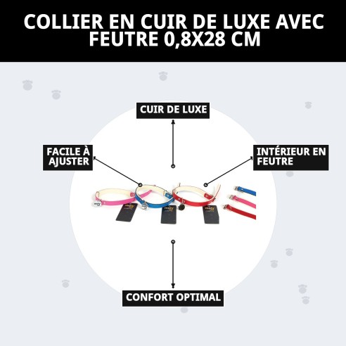 Collier en cuir de luxe avec feutre 0,8x28 cm pour animaux de compagnie.
