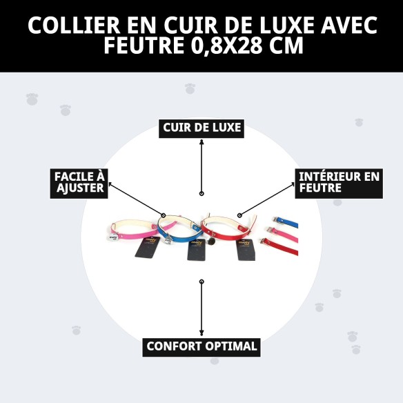 Collier en cuir de luxe avec feutre 0,8x28 cm pour animaux de compagnie.