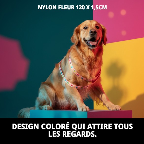 Ramal en Nylon Fleur 120x1.5cm : Style et Confort pour votre Animal de Compagnie