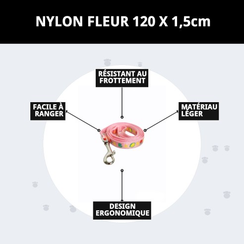 Ramal en Nylon Fleur 120x1.5cm : Style et Confort pour votre Animal de Compagnie
