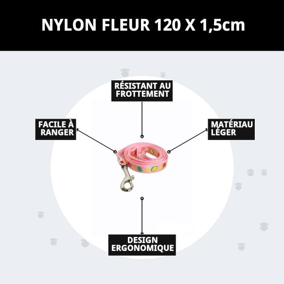 Ramal en Nylon Fleur 120x1.5cm : Style et Confort pour votre Animal de Compagnie