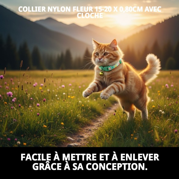 COLLIER NYLON FLEUR 15-20 X 0,80 cm AVEC CLOCHE