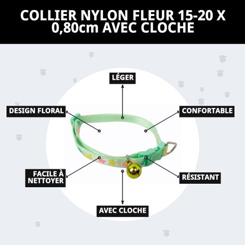 COLLIER NYLON FLEUR 15-20 X 0,80 cm AVEC CLOCHE