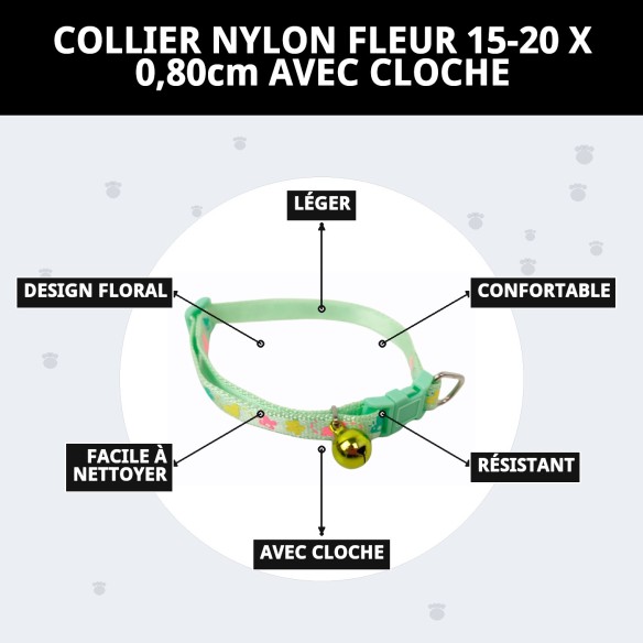 COLLIER NYLON FLEUR 15-20 X 0,80 cm AVEC CLOCHE