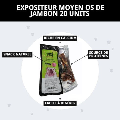 Exposant moyen os de jambon pour chiens - 20 unités
