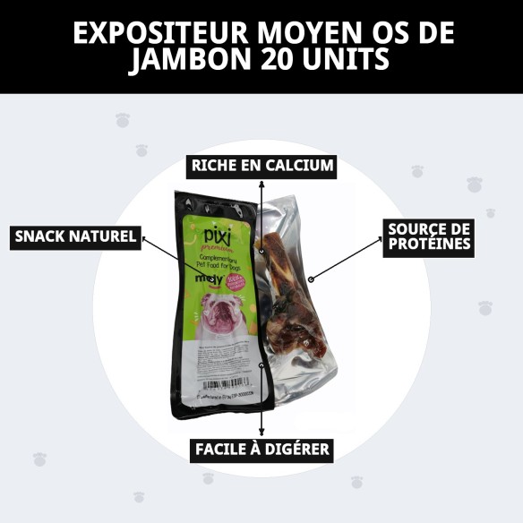 Exposant moyen os de jambon pour chiens - 20 unités