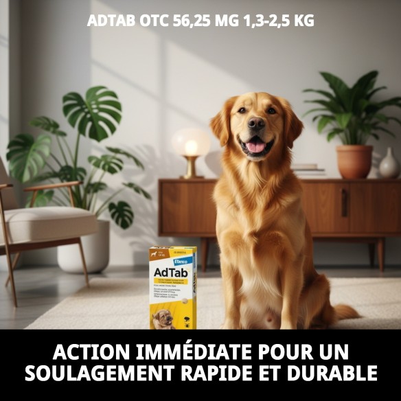 Protégez votre chat des puces et des tiques avec AdTab OTC 56,25 MG.