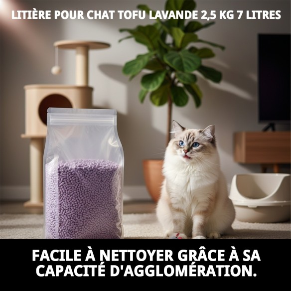 Litière Tofu Lavande 2,5 kg : Écologique et Sans Odeur pour Chats