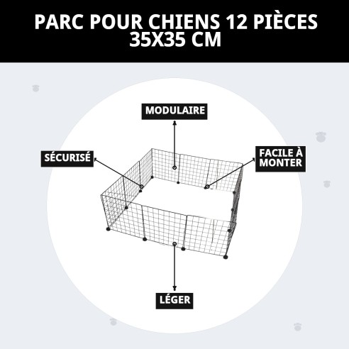 Parc pour Chiens 12 Pcs 35x35 cm - Sécurité et Confort