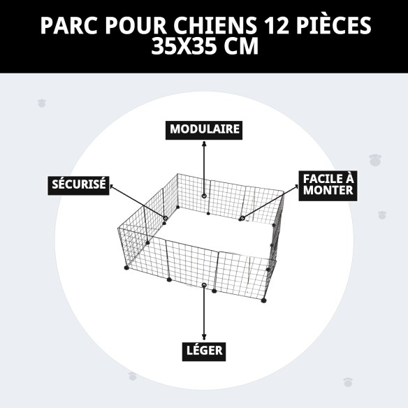 Parc pour Chiens 12 Pcs 35x35 cm - Sécurité et Confort